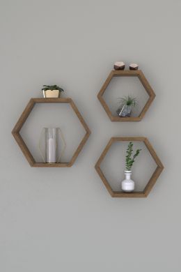 Set 3 Rafturi din lemn Uclu Homs, 40 x 35 x 9 cm, maro