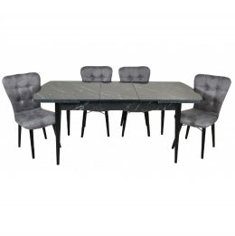 Set masa extensibila cu 4 scaune tapitate Homs marmorat negru 170 x 80 cm