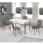 Set masa extensibila cu 6 scaune tapitate Homs cristal 170 x 80 cm