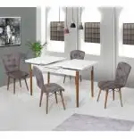 Set masa extensibila cu 6 scaune tapitate Homs cristal 170 x 80 cm