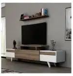 Comoda TV cu raft suspendat, Monaco Homs, 180 X 42 X 29.5 cm, alb/nuc