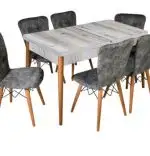 Set masa extensibila cu 6 scaune tapitate Homs stejar170 x 80 cm
