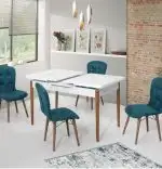 Set masa extensibila cu 6 scaune tapitate Homs cristal  bej-cobalt blue170 x 80 cm