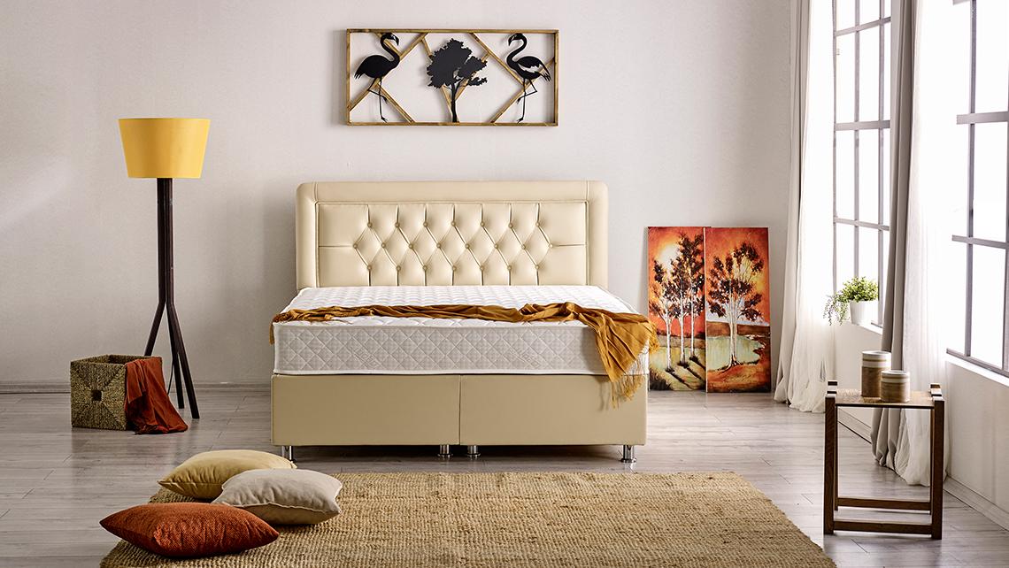 Baza de pat cu lada si tablie tapitata Safir Homs 150x 200 cm