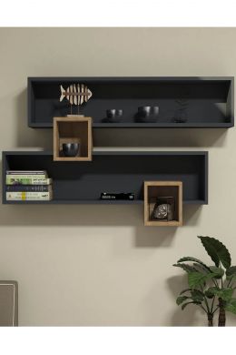 Raft de perete, Caracas Homs, gri antracit/nuc, 75 x 120 x 22 cm, PAL