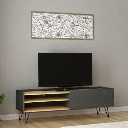 Comoda tv cu picioare metal Veronica Homs, 120 x 49.5 x 33.1 cm, gri/stejar
