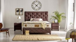 Baza de pat cu tablie si saltea Bamboo Homs 90×190 cm