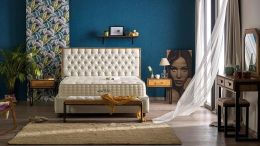 Baza de pat cu tablie si saltea Natural Linen Homs 140× 190 cm