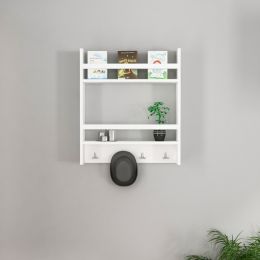 Etajera functionala cu agatatori Harley Homs, 53.6 x 60 x 14.5 cm, alb