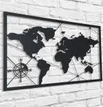 Panou perete harta lumii, World Homs, negru, 80 x 47 x 0.12 cm, metal