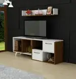 Comoda TV cu raft suspendat, Bergamot Homs, 120 x 55.1 x 29.8 cm, alb/nuc