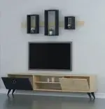 Set comoda tv si corp superior Elite Homs, 180 x 48.1 x 29.5 cm, gri/stejar