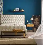 Baza de pat cu tablie si saltea Natural Linen Homs 150× 200 cm