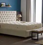 Baza de pat cu tablie si saltea Natural Linen Homs 200× 200 cm