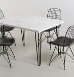 Set masa marmorata alba+ 4 scaune metal, Dream Homs, negru 80 x 120 x 75 cm