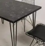 Set masa marmorata  negru-gri + 4 scaune metal, Dream Homs, negru  80 x 120 x 75 cm