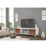 Comoda TV din pal, Adela Homs, alb/nuc, 140 x 40 x 3 cm