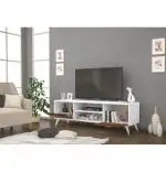 Comoda TV din pal, Adela Homs, alb/nuc, 140 x 40 x 3 cm
