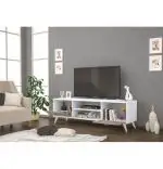 Comoda TV din pal, Adela Homs, alb/sonoma, 140 x 40 x 3 cm
