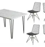 Set masa marmorata alba+ 4 scaune metal, Dream Homs, negru 80 x 120 x 75 cm