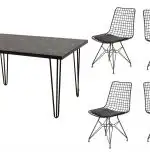 Set masa marmorata  negru-gri + 4 scaune metal, Dream Homs, negru  80 x 120 x 75 cm