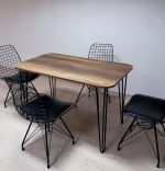 Set masa cu 4 scaune metal, Dream Homs, nuc/negru 70 x 110 cm