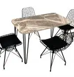 Set masa marmorata cu 4 scaune metal, Diana Homs, maro/negru 70 x 108.5 cm