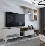 Resigilat:Comoda TV cu raft suspendat, Hadise Homs, 135 x 51.5 x 31.6 cm, alb/nuc