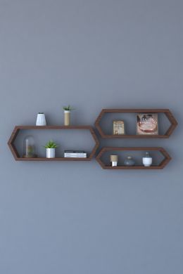 Set 3 rafturi de perete din lemn Havana Homs, maro, 63 x 24 x 8 cm