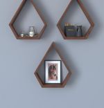 Set 3 rafturi de perete din lemn Yagmur Homs, maro, 35 x 28 x 8 cm
