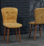 Set masa extensibila cu 6 scaune tapitate Homs cristal alb-mustar 170 x 80 cm