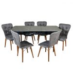 Set masa extensibila cu 6 scaune tapitate Homs cristal  negru-gri 170 x 80 cm