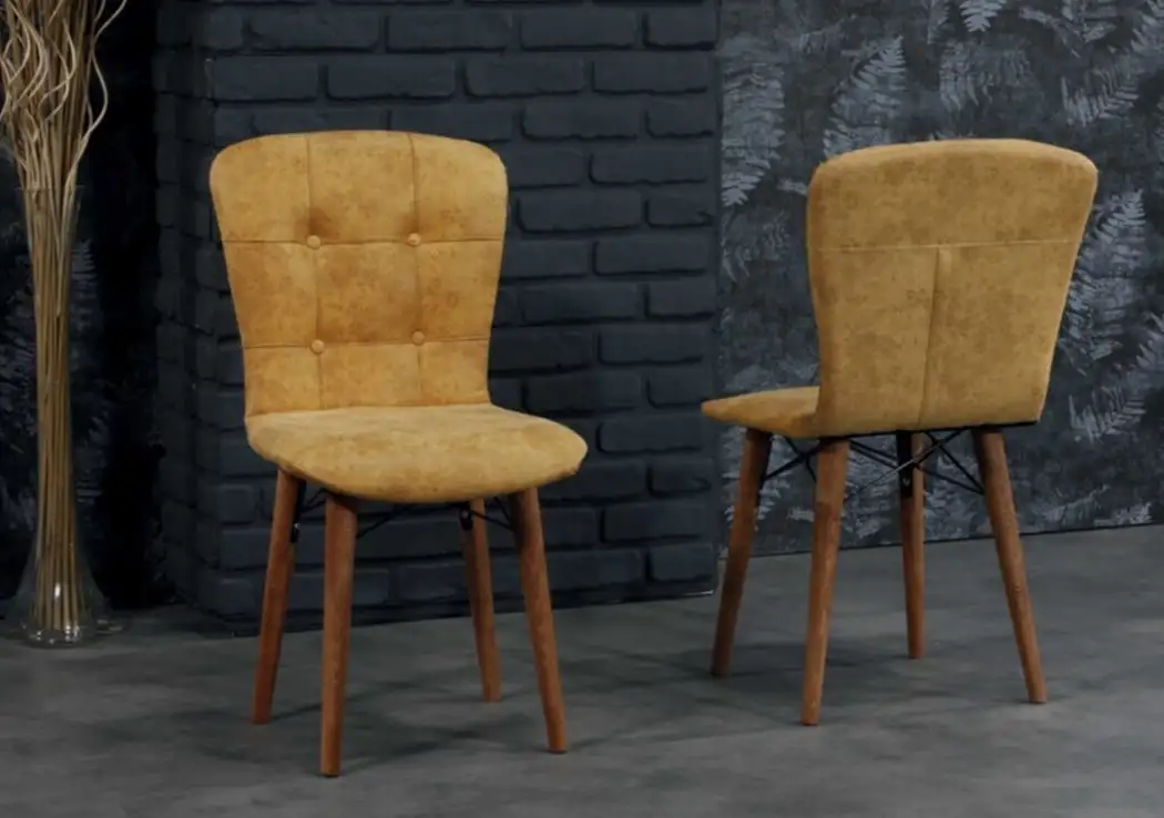 Set masa extensibila cu 6 scaune tapitate Homs cristal  nuc-mustar 170 x 80 cm