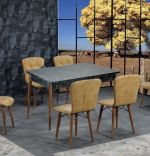 Set masa extensibila cu 6 scaune tapitate Homs cristal  negru-mustar 170 x 80 cm