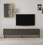 Comoda tv cu modul suspendat Ancona Homs 184 cm, stejar-gri antracit