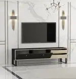 Comoda tv cu picioare metal Fisko Homs 180 cm, gri-stejar