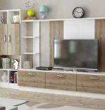 Mobila living cu spatii depozitare alb-nuc Loud Homs 2.40 m
