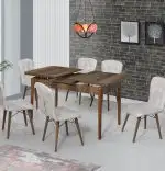 Set masa extensibila cu 6 scaune tapitate Homs cristal negru-bej 170 x 80 cm