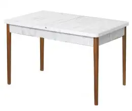 Set masa alba extensibila cu 4 scaune tapitate gri Homs picioare lemn 170 x 80 cm