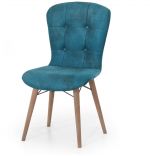 Set masa alba extensibila cu 4 scaune tapitate cobalt blue Homs picioare lemn 170 x 80 cm