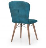 Set masa alba extensibila cu 4 scaune tapitate cobalt blue Homs picioare lemn 170 x 80 cm