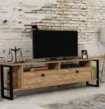 Comoda tv cu picioare metal Homs 150 cm, nuc-negru,30403