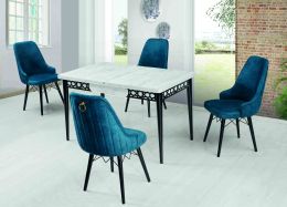 Set masa extensibila cu 4 scaune tapitate Homs Smarald  130-x-80-cm