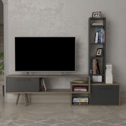 Comoda tv cu biblioteca Ziva Homs gri-nuc 167 cm