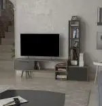Comoda tv cu biblioteca Ziva Homs gri-nuc 167 cm