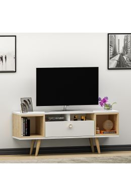 Comoda tv cu depozitare Gold Homs 120 cm stejar-alb