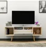 Comoda tv cu depozitare Gold Homs 120 cm stejar-alb