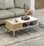 Masa cafea picioare lemn Nely Homs 90x45 cm stejar-alb