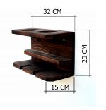 Suport din lemn pentru 2 sticle vin si 2 pahare Homs 32 x 20 x 15 cm, maro