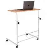 Birou pentru laptop cu roti reglabil pe înălțime Top Homs 70 x 35 x 80 cm, alb-nuc
